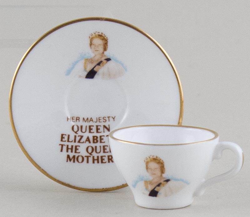 Miniature Cup and Saucer Queen Mother c1980s